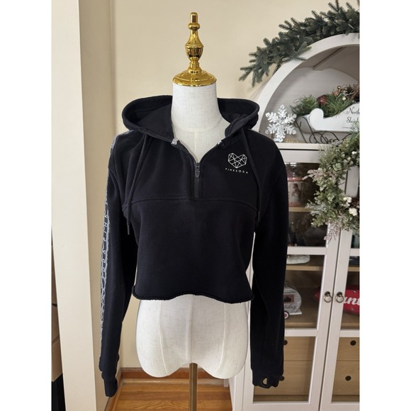 Pink Soda Sport Hoodie Womens Medium Black Cropped Pullover Logo Sleeves - Picture 6 of 10